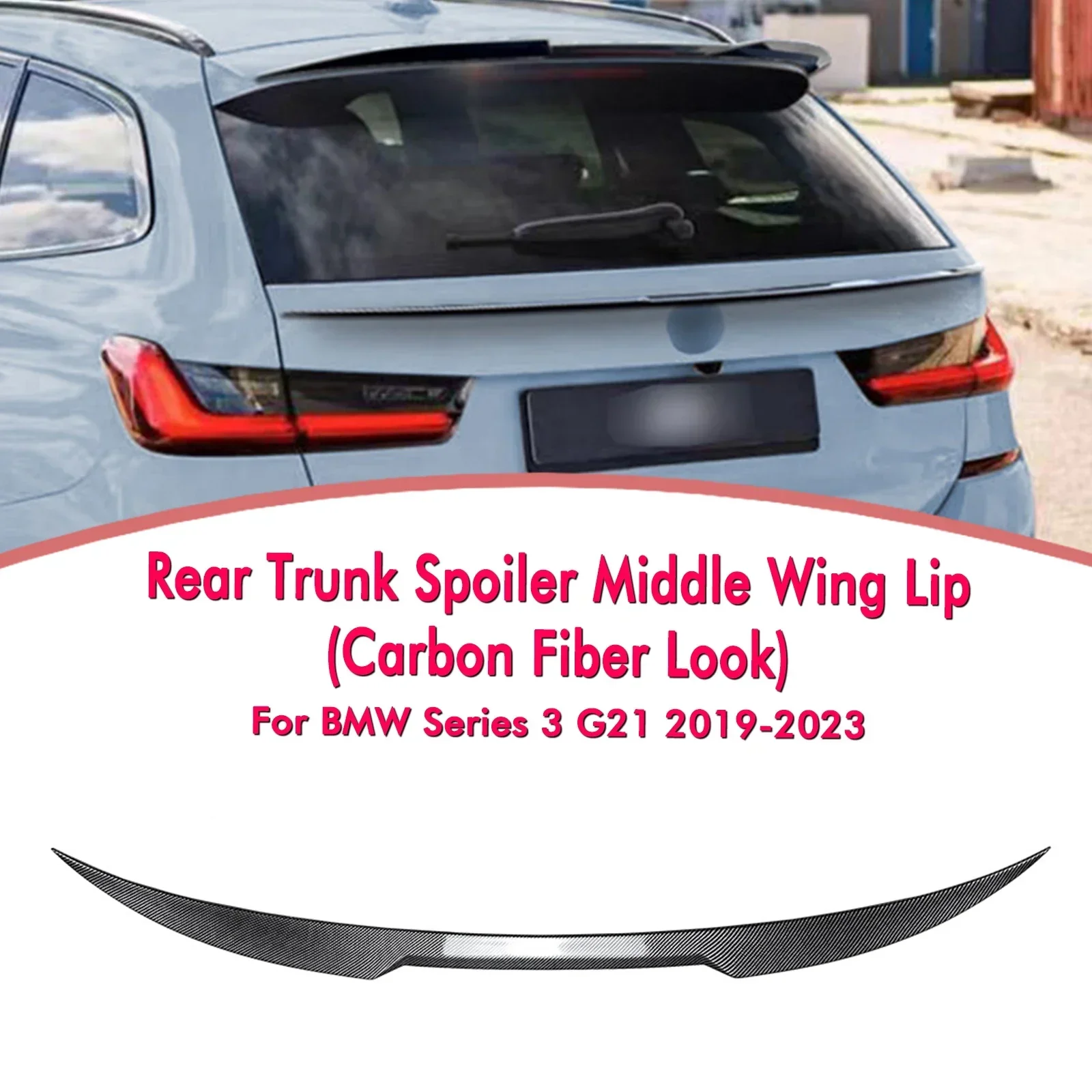 New！ For BMW 3 Series G21 2019-2023 Wagon Touring Rear Trunk Center Spoiler Wing Carbon Fiber Look/Gloss Black Middle Splitter L