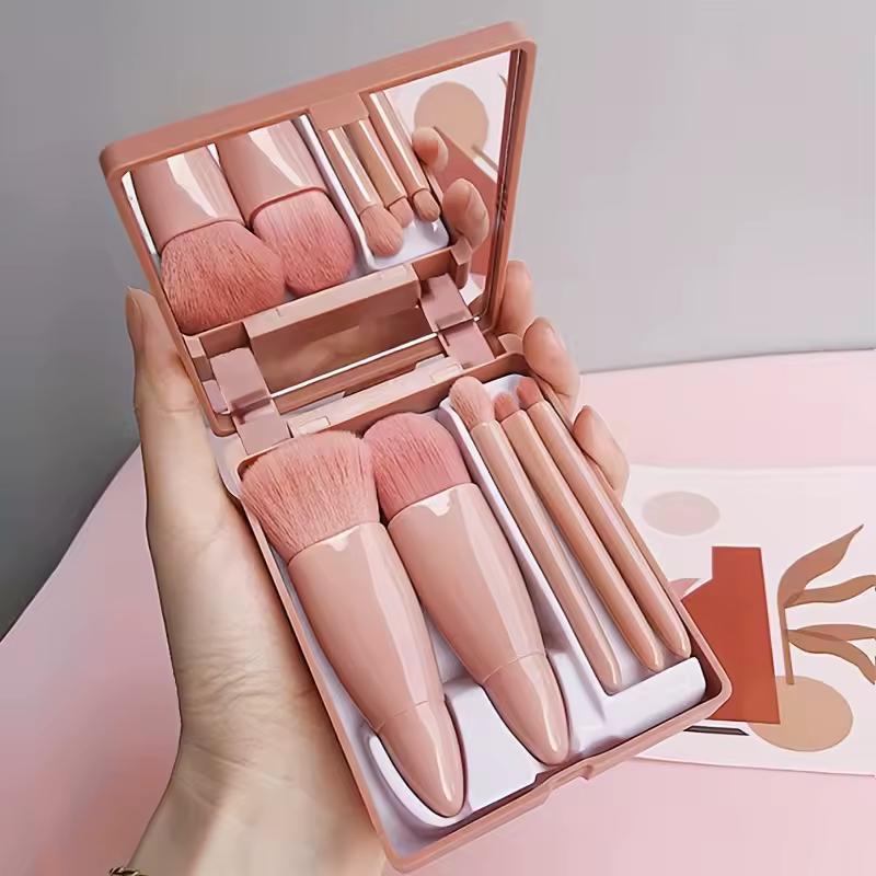5Pcs Portable Makeup Brush Set with Mirror Review, Foldable Travel Brush Kit image 2