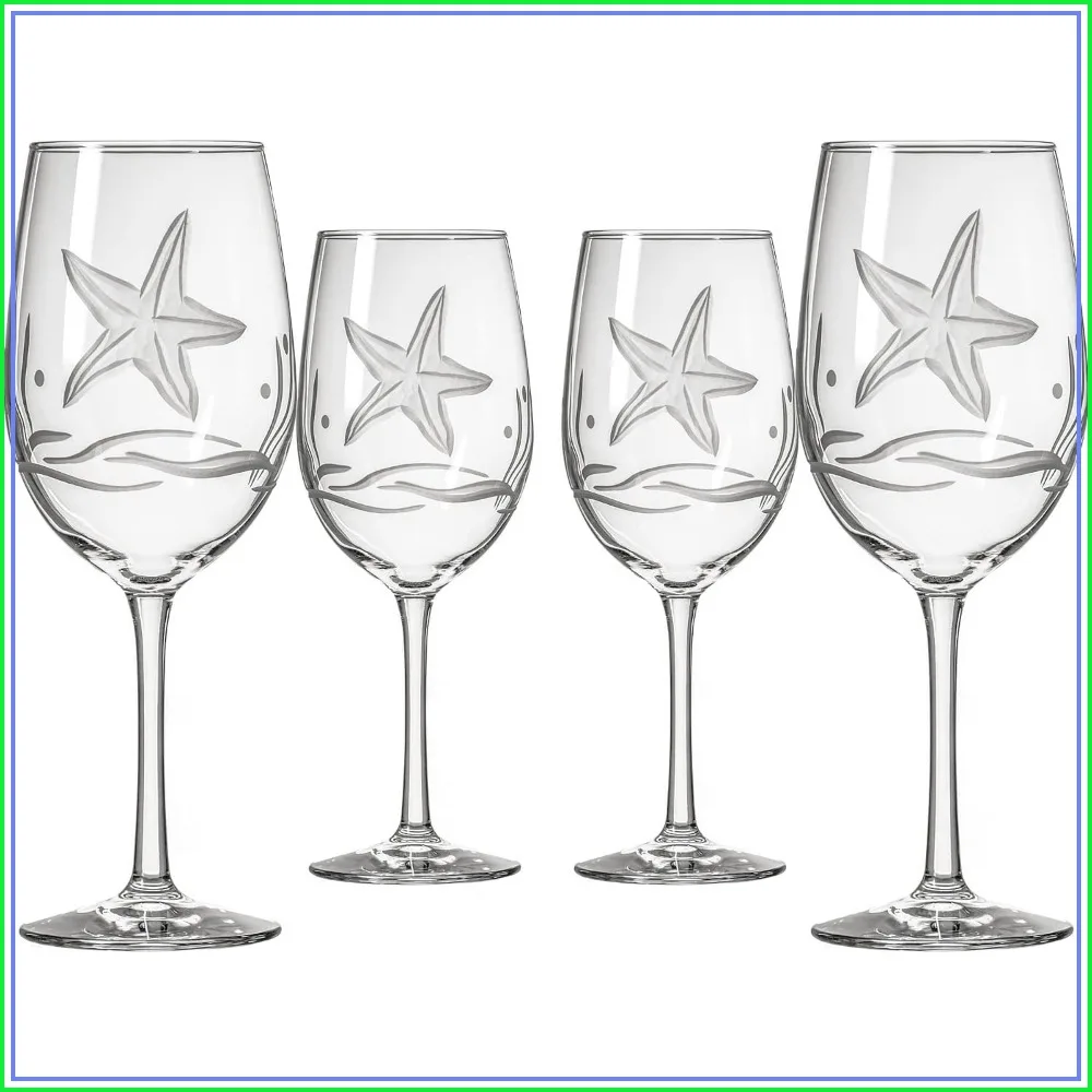 Starfish All Purpose Wine Glass 18 Ounce Set of 4 Large Lead-Free Engraved Made in USA