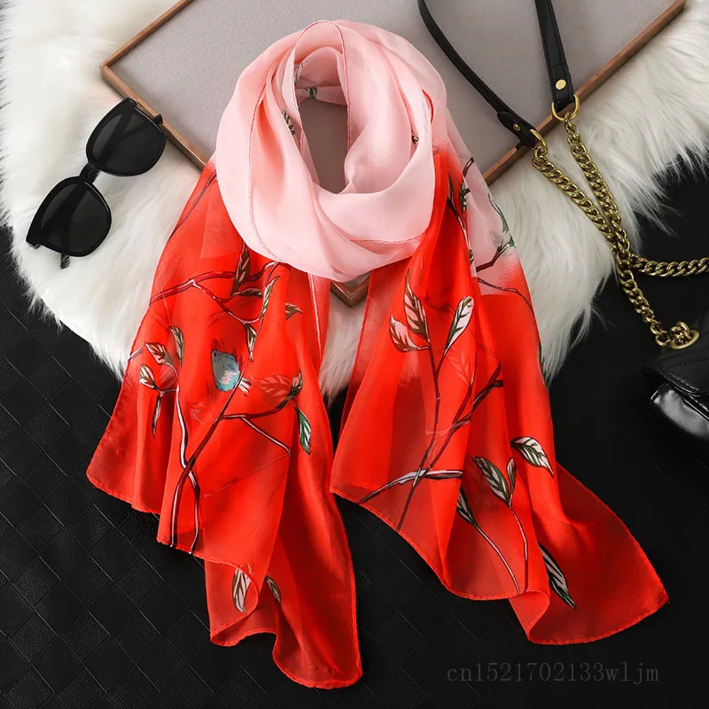 2023 Fashion Printed Floral Chiffon Hijab Scarf Women Pareo Lady Bandanas Beach Towels Summer Muslim Veil Wrap Female Foulard