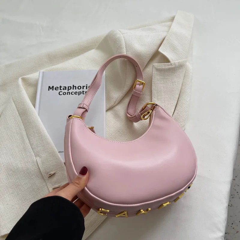 Original quality PU leather handbag purse  cute moon bag Female  handbag ladies zipper Female Travel Small Tote shoulder bag