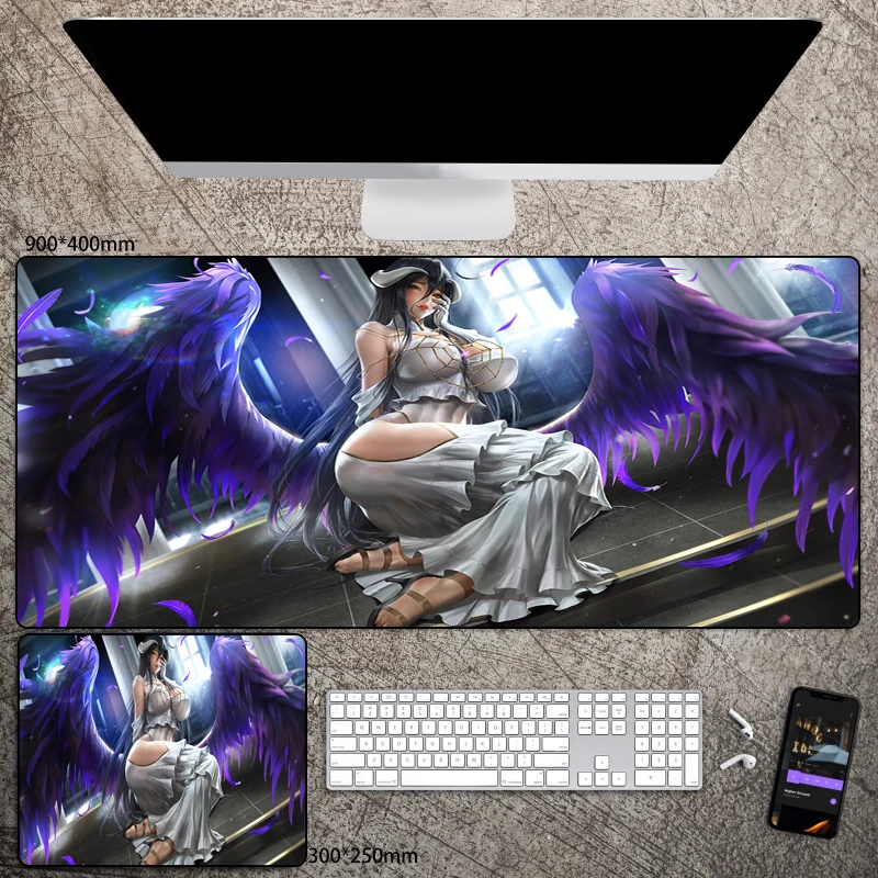 Albedo 400x900 Extra Large Sexy Anime Mouse Pad Laptop Play Mat Gaming Room Accessories Kawaii XXL Comic Mousepad Gamer Cabinet