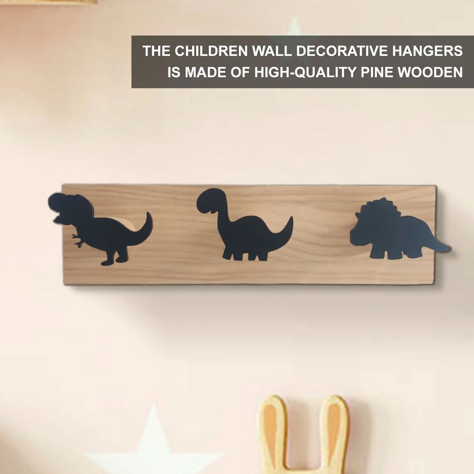 Children's Room Dinosaur Wall Mounted Coat Hooks Wooden Door Hanger for Boys Bedroom Nursery Playroom Decorations