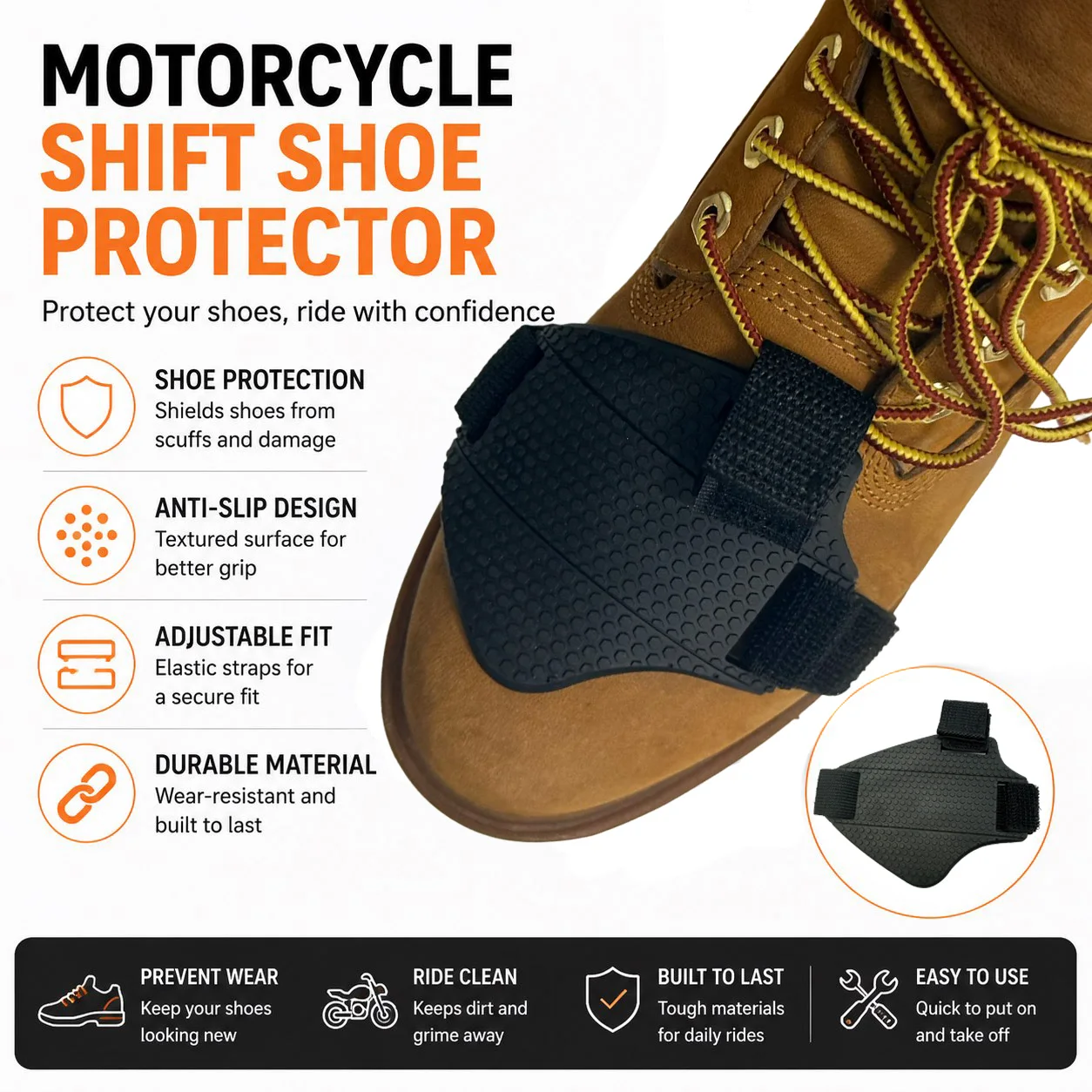 Motorcycle Gear Shift Shoe Protector Anti-Slip Rubber Cover with Adjustable Elastic Strap for All Riding Boots Easy installation