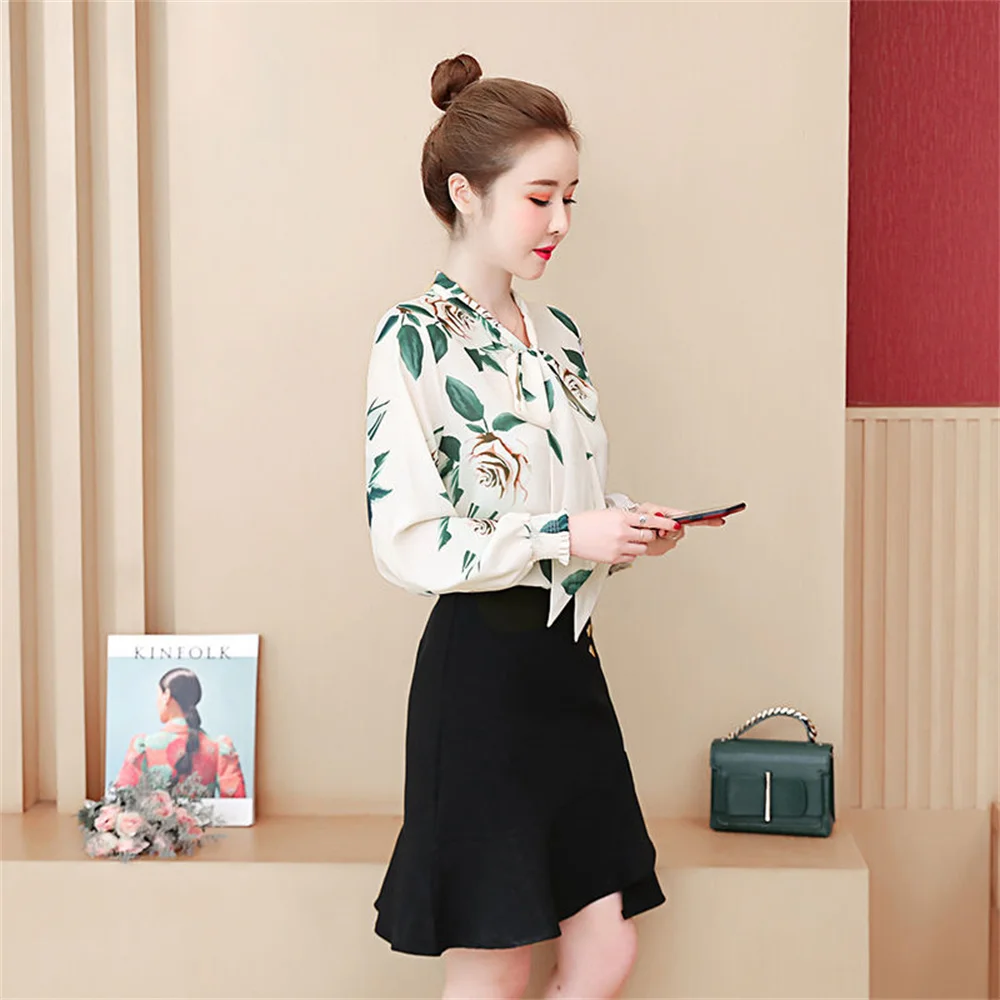 Lace Spliced Fashion Solid Chiffon Blouses Women's Clothing New Commute All-match Female Beading Long Sleeve Scarf Collar Shirt