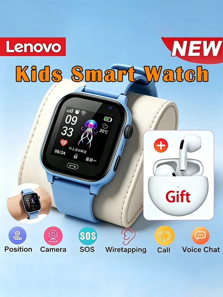 Lenovo NEUE 5G GPS Kinder-Smartwatch mit Kamera, SOS-Anruf, Wasserdicht, SIM-Karten-Unterstützung, Kopfhörer, HD-Video, Kinder-Smartwatch für Jungen