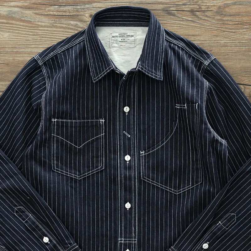 

American Sle Replied Workwear Jaet Men's Heavyweight Denim irt Coat Spring Autumn Straight Line Pattern Cotton 00%