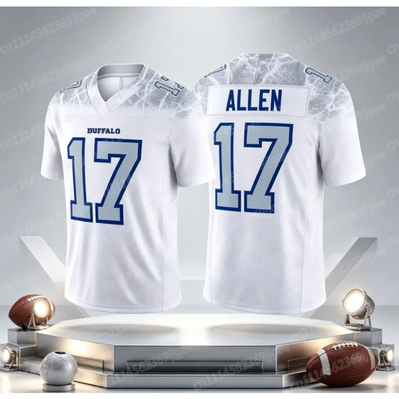Buffalo Bills # 17 Josh Allen White V-neck Jersey, 3D Printed Fan Sports Breathable Quick Drying Jersey, Supports Family Style