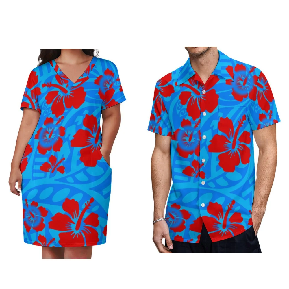 Couples Clothing Summer Short Sleeve High Quality Dress Women's Dress Men's Shirt Home Casual Wear Custom Polynesia