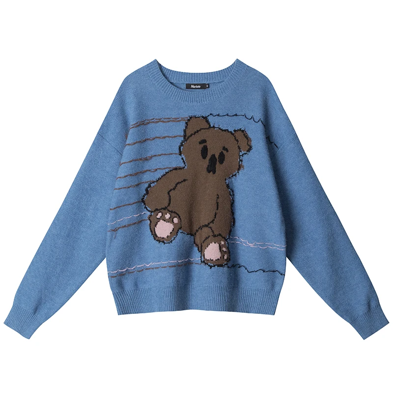 

Милый свитер большого размера с рисунком медведя для мужчин и женщин, мягкий вязаный пуловер с длинными рукавами, осень-зима, Harajuku, джемпер с героями мультфильмов, топы, одежда