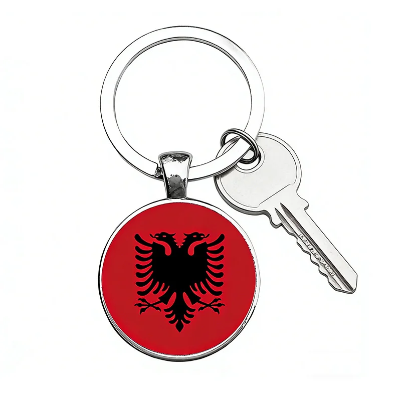 Albania Estonia Flag Key Chain Jewelry Round Glass Cabochon Pendant Car Handbag Keychain For Men Women