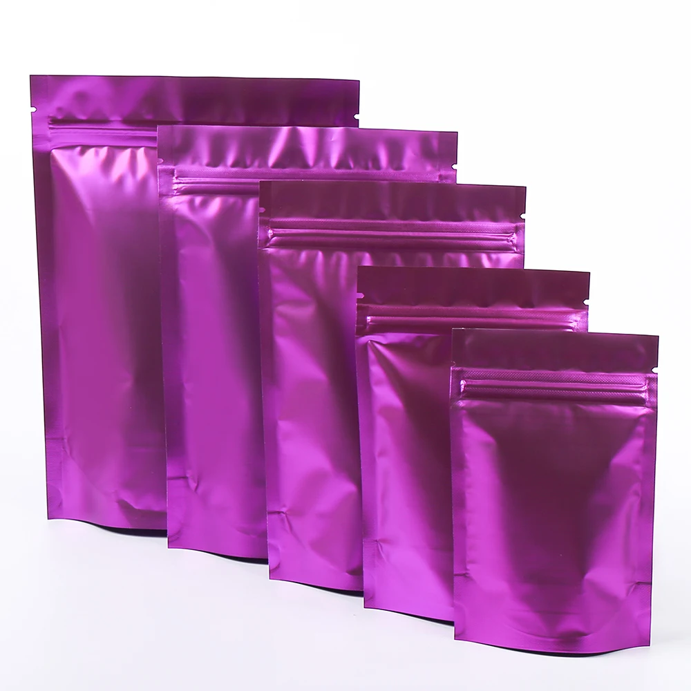 100PCS  Matte Purple Self-Supporting  Packaging Doypack Biscuit Reusable Ziplock Edible Pouch Aluminum Foil Stand Up Mylar Bags