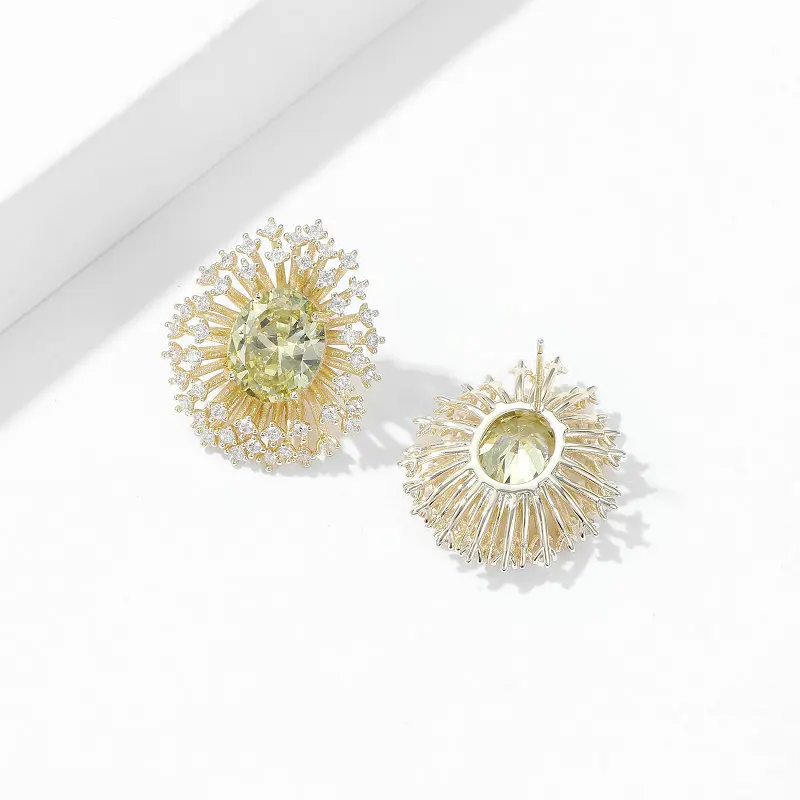 Bilincolor Trendy Cubic Zirconia Oliver Green Flower Earring for Women Party