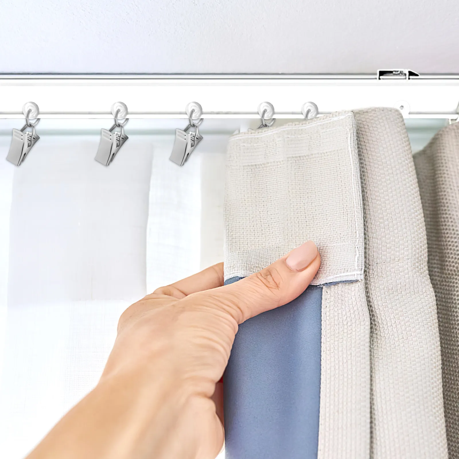 50Pcs Smooth Gliding Curtain Track Clips with Pulley Rollers for Heavy Duty Drapes Curtains Shower Room Divider Vehicle Metal