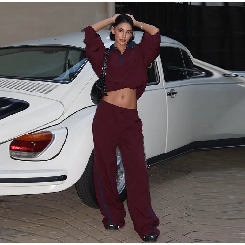 Halb-Reißverschluss Oversize-Mäntel für Damen, Street-Style Stehkragen, Laternenärmel, Paneelierte Lose Passende Jacken, Schicke Damen-Oberbekleidung – Detail 5