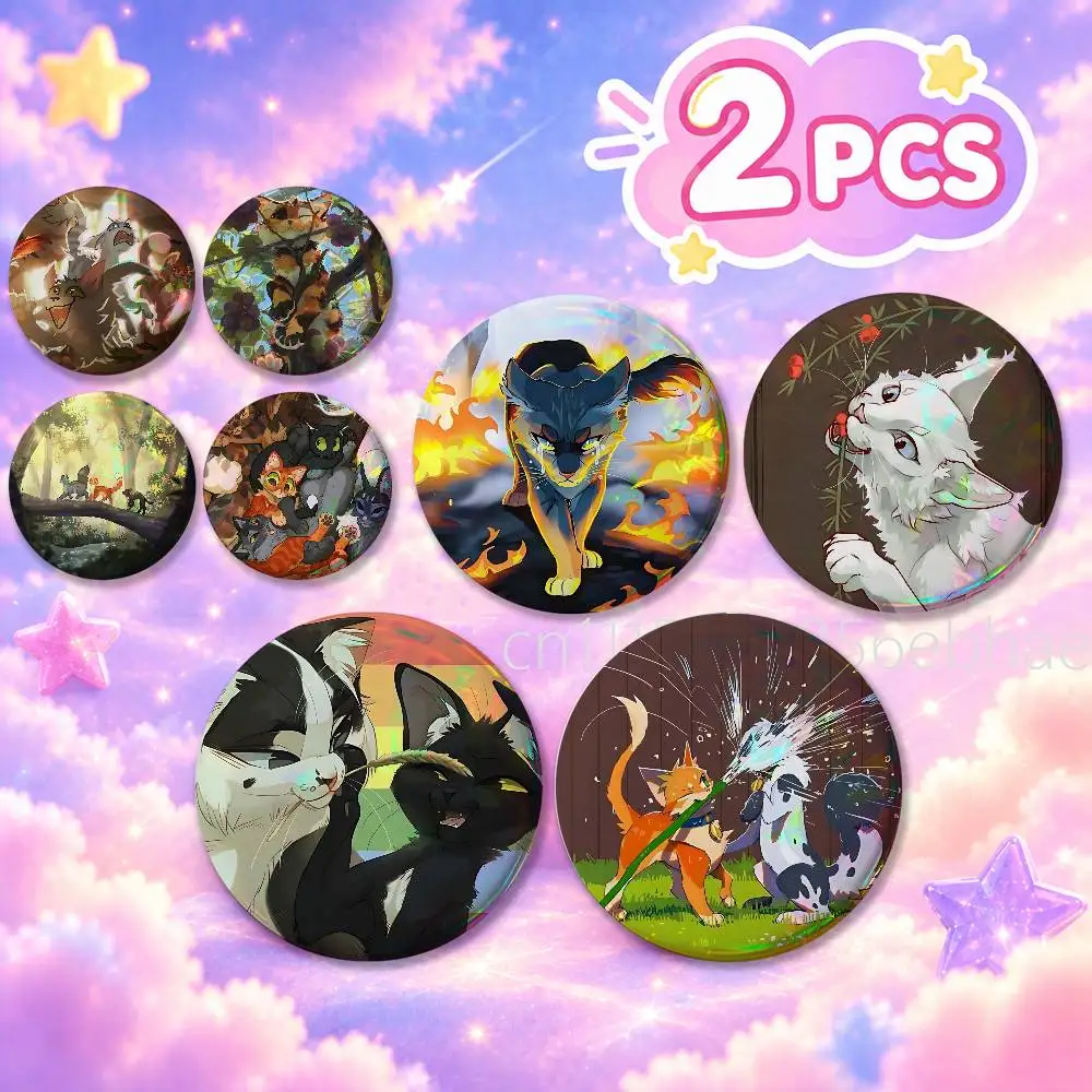 FOR W-Warrior Cats Badge 2Pcs Set Round Button Pin Brooch 25/32/44/58/75mm Fans Collection Backpack Decor Gift