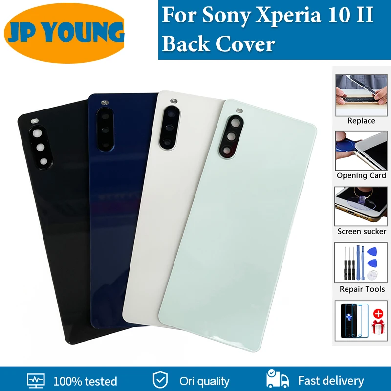 Original New For Sony Xperia 10 II Back Battery Cover Glass Housing Rear Door Case Parts Replacement With Camera Lens