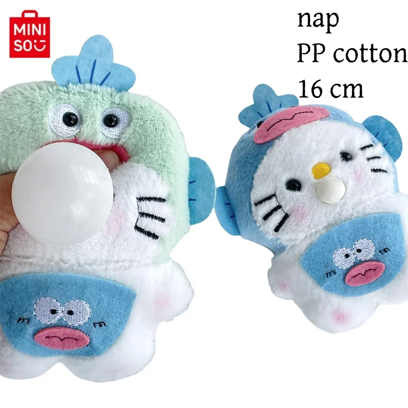 MINISO 1-20PCS Leuke Spit Bubble Fish Head Kitten Hanger Transformatie Kat Knuffels kinderen Geschenken Pluche tas Charme Sleutelhanger