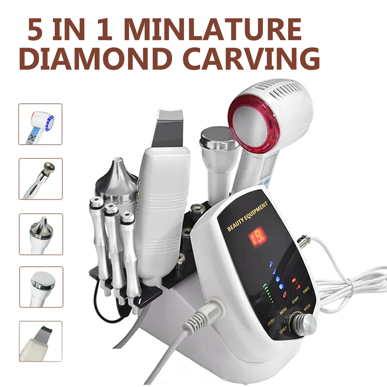 5 في 1 المحمولة الموجات فوق الصوتية الماس آلة اللوازم الطبية بالموجات فوق الصوتية الغسيل الوجه الغسيل أدوات العناية بالبشرة المطرقة الساخنة والباردة