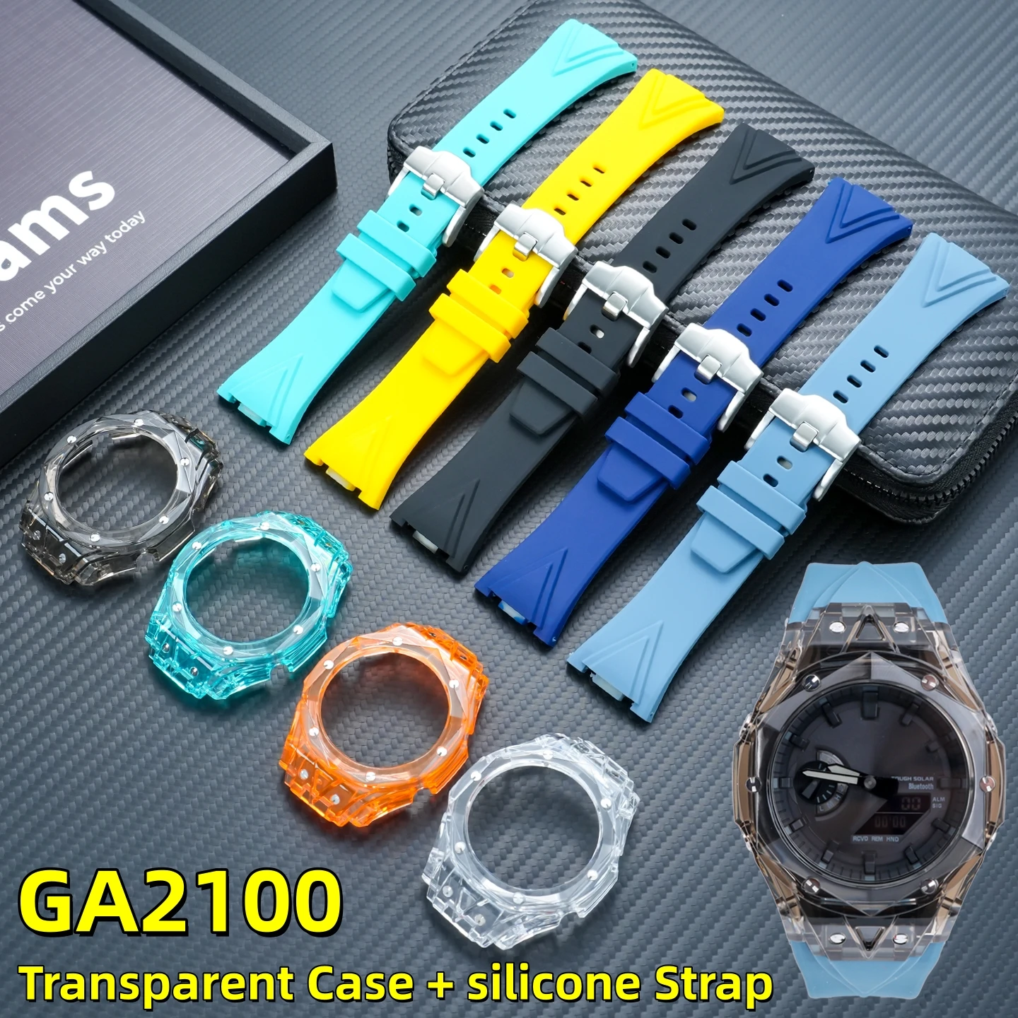 GA-2100 Transparent Mod Kit for Casioak GA2100/2110/GA-B2100-Custom Bezel Frame Rubber Sport Strap Set Watch band Accessories