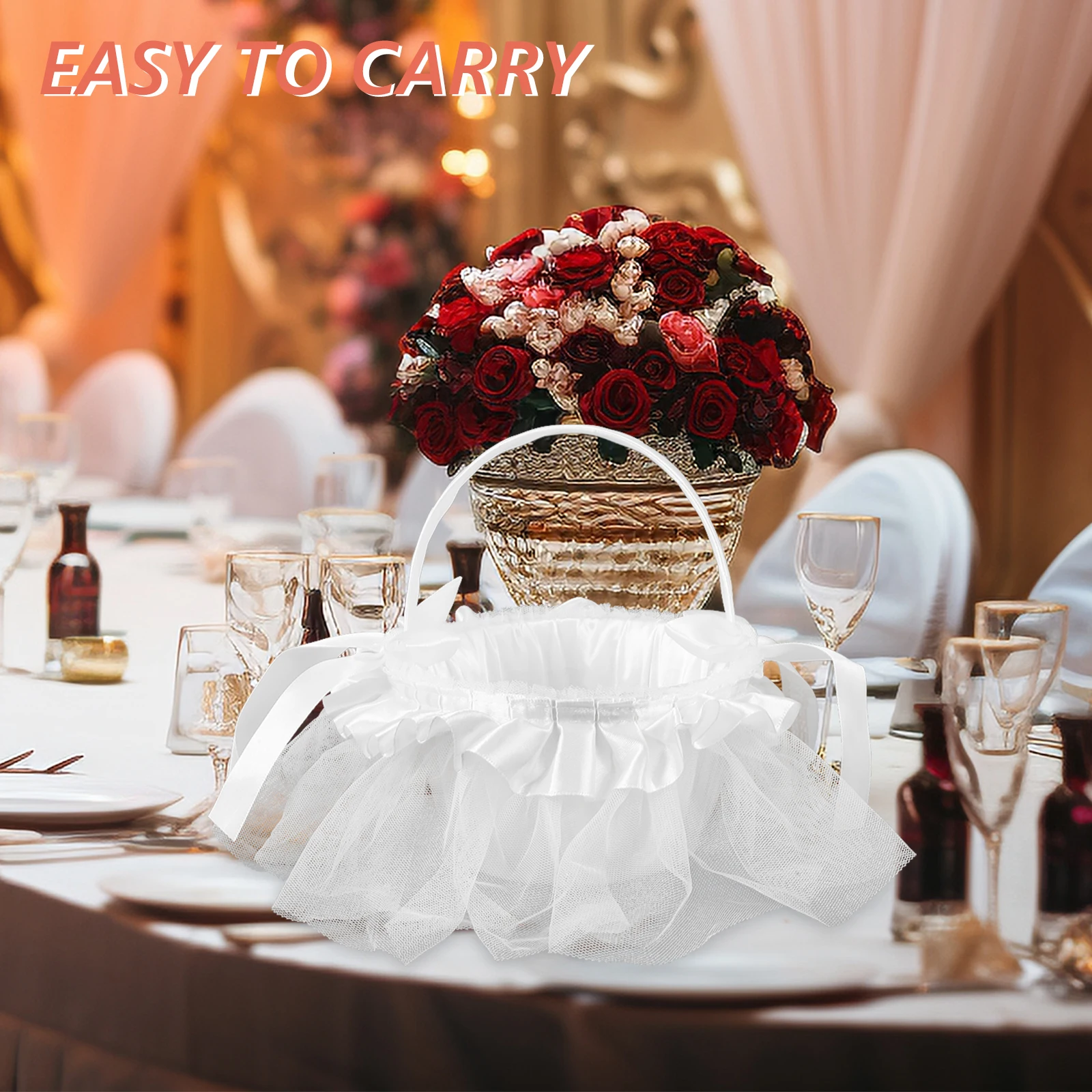 

Elegant Floral With Handle Wedding Flower Bridal Basket Flower Girl Basket Wedding Party Decorative Storage Container