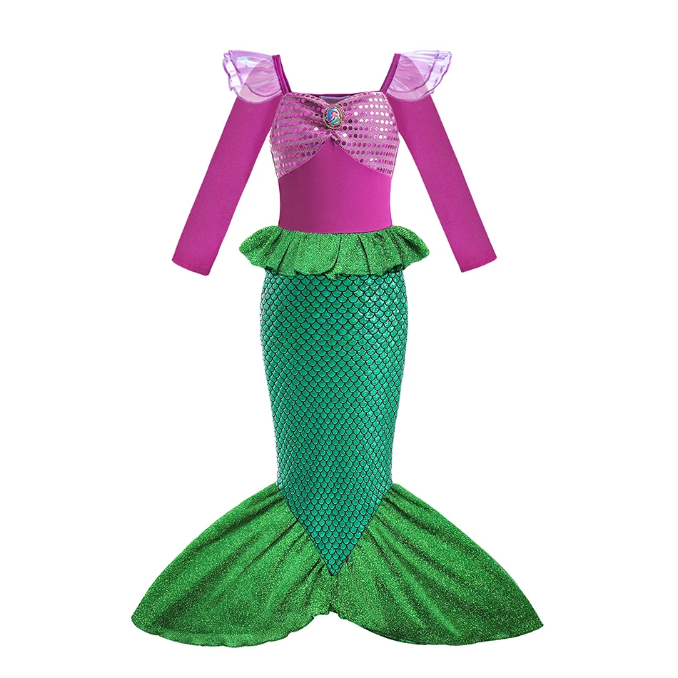 2-10T Girls Little Mermaid Costume Kids Birthday Halloween Princess Girl Dress Children Summer Ariel Carnival Party Clothes