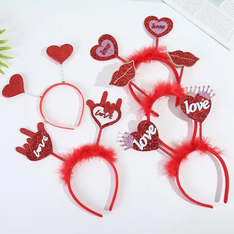 10 Stück Valentinstag Liebes-Stirnbänder Rot Modische Kinder-Herz-Kopfbedeckung Feiertagsparty-Dekoration Halloween Weihnachtsfest