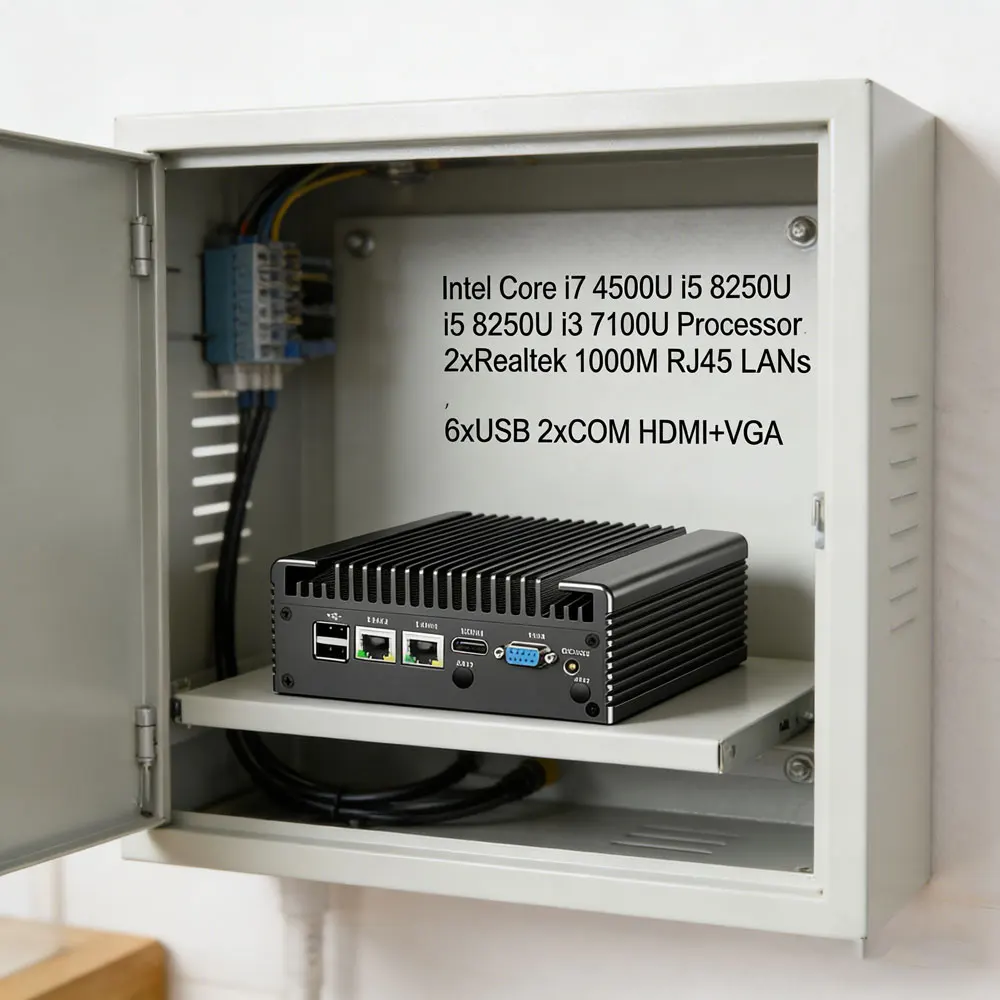 

Мини-ПК с функцией фаервола, Intel i7 4500U, i5 8250U, i3 7100U, 6xUSB, 2xCOM, HDMI+VGA, Dual LAN, безвентиляторный компьютер для дома, офиса и игр