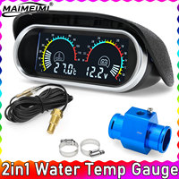 12V 24V 2 IN 1 LCD Digital Truck Car Water Temperature Gauge Voltage 1/8 NPT 10mm Temperature Sensor Adapter 26-40MM Joint Pipe