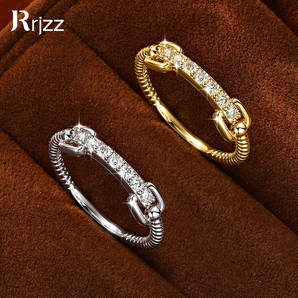 Rrjzz 1.8mm Ful Moissanite Vintage Geometric Rope Texture Ring for Women Dainty Paperclip Chain Band Ring Daily Jewelry Gifts