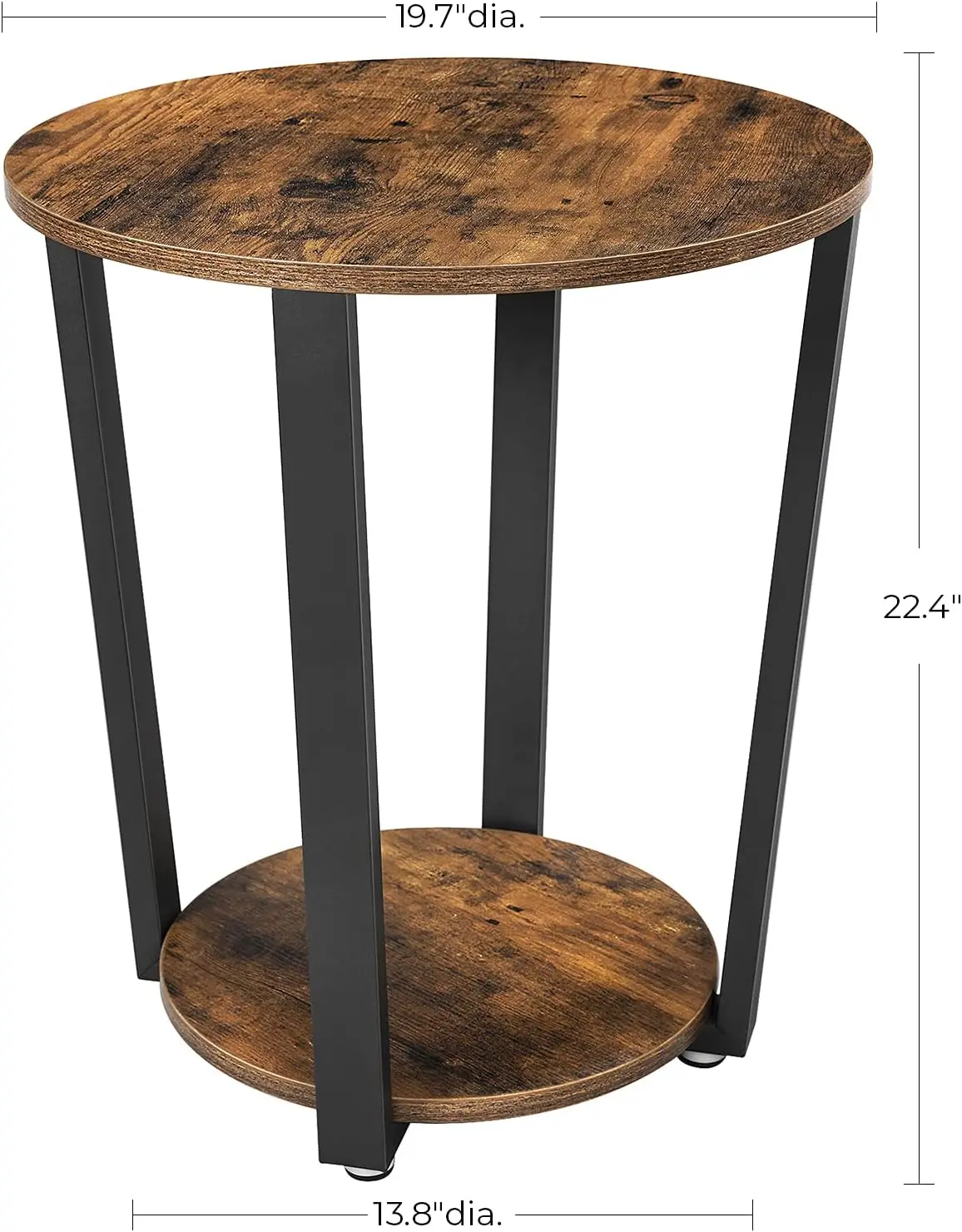 End Table, Round Side Table with Storage Shelf, Easy Assembly, Industrial Accent Furniture with Steel Frame