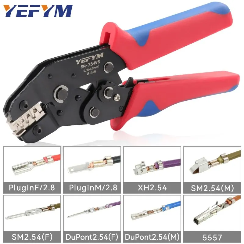 SN-2549S Crimping Tools For PH2.0/XH2.54/2.8/3.0/3.96/KF2510/JST Terminal 0.08-1.0mm²/AWG28-18 Wire Ratcheting Pliers