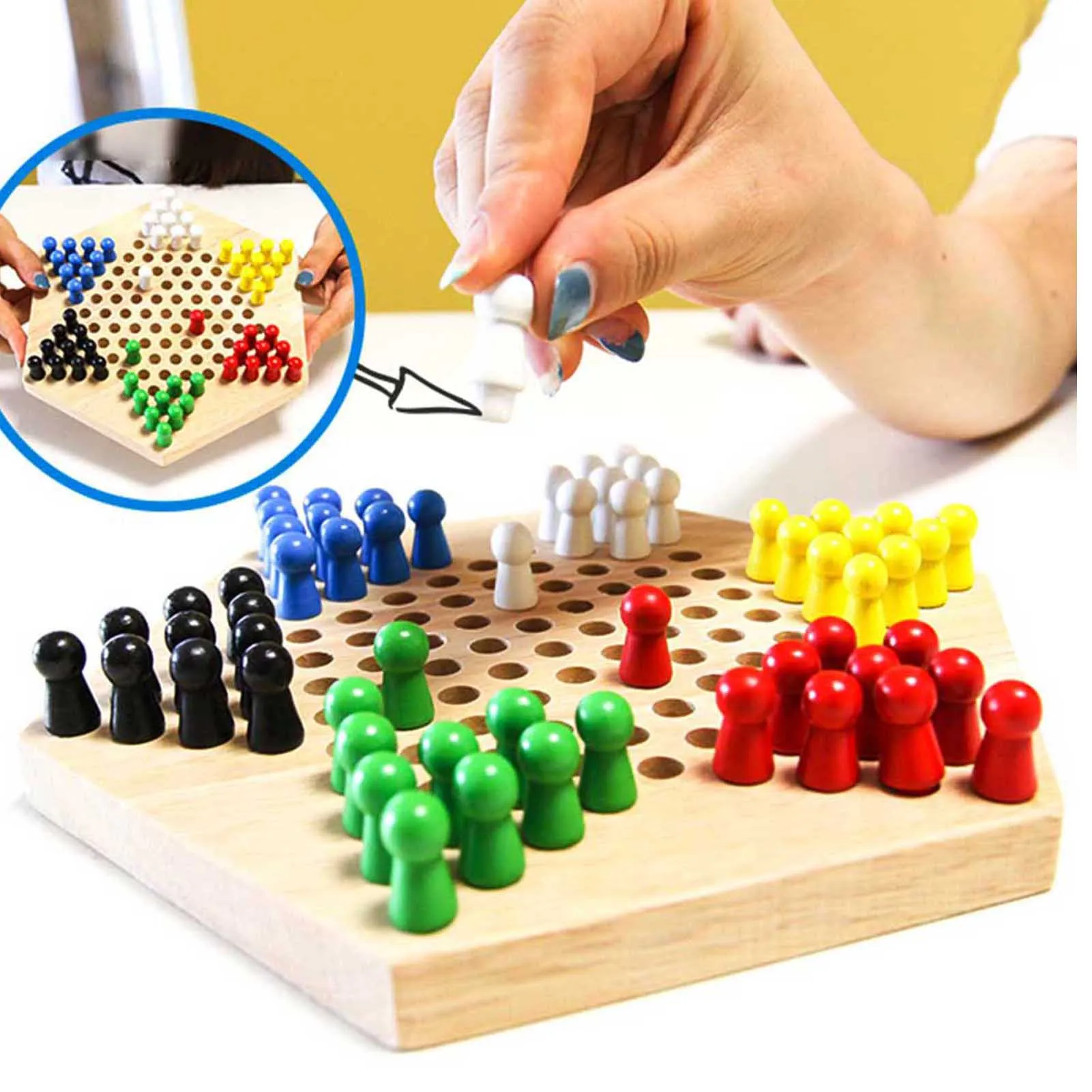 ZK30 Wooden Educational Board Children Classic Halma Chinese Checkers Set Strategy Family Game Pieces