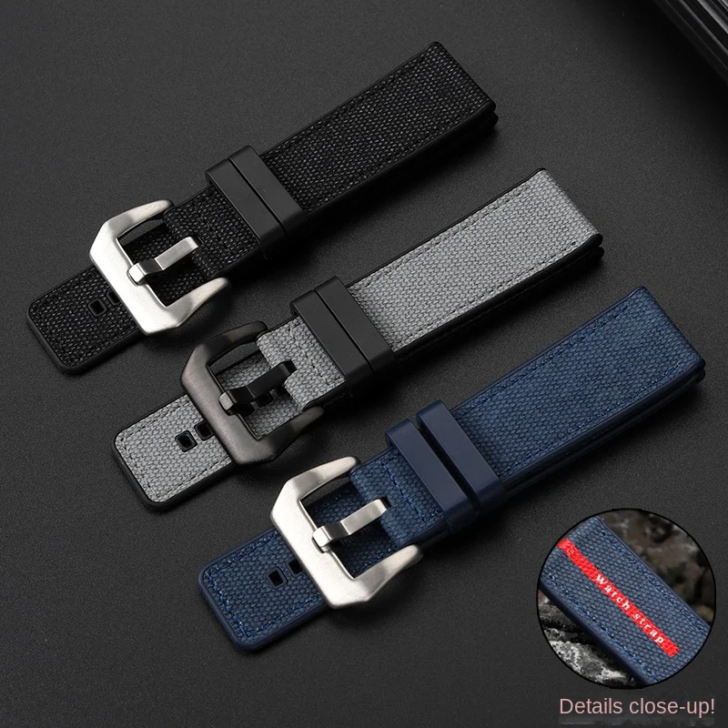 Canvas rubber sole watch band for Panerai Luna Rossa series PAM01579 PAM01507/1565/1543/1466/1405/1381 Nylon watch strap 22 24mm