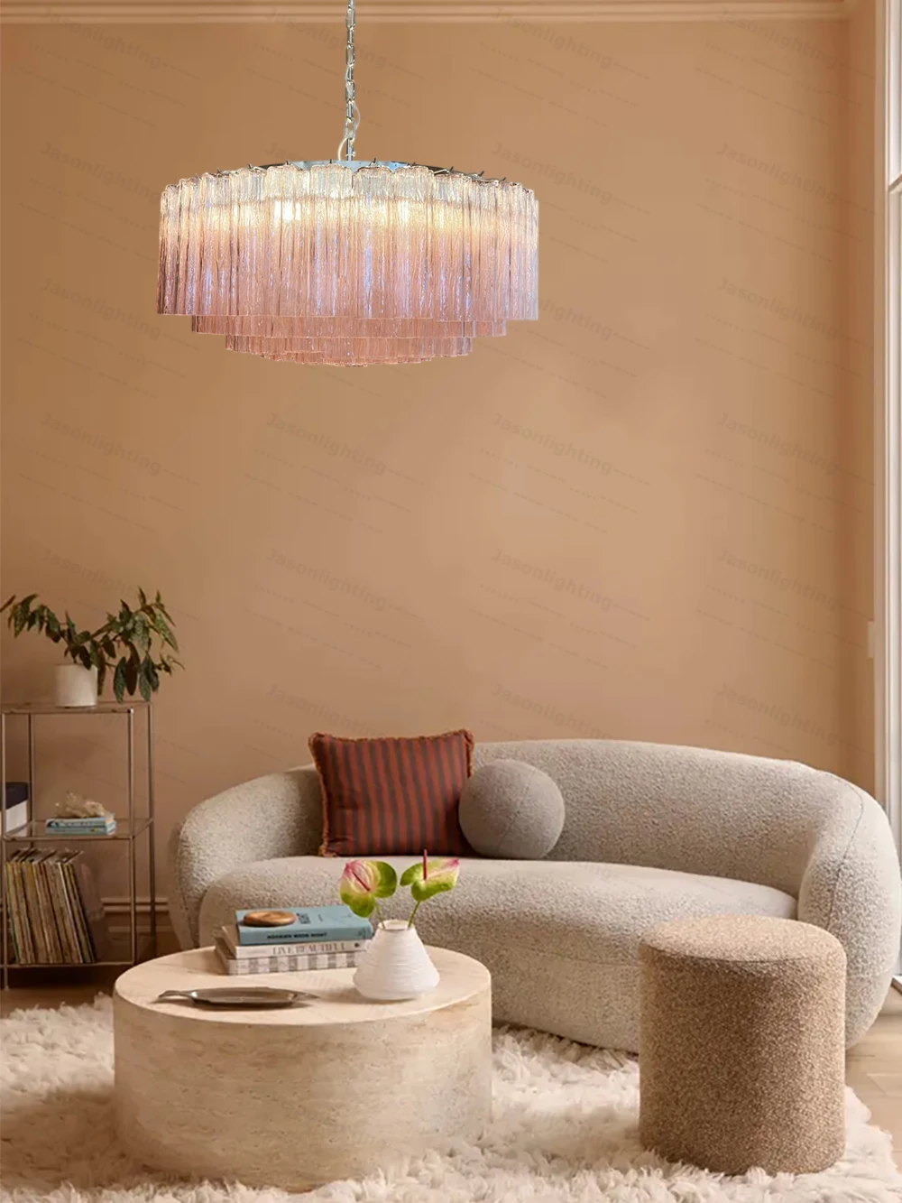 Home French Glass Art Round Dimmable LED Chandelier