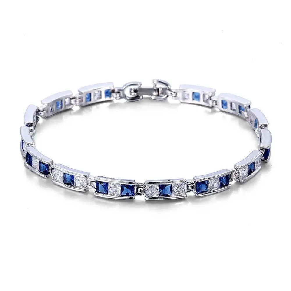 MxGxFam (17.5 / 19.5 cm x 4 mm ) AAA+ Cubic Zircon Square White Bracelets For Women Rhodium Gold Color High Quality