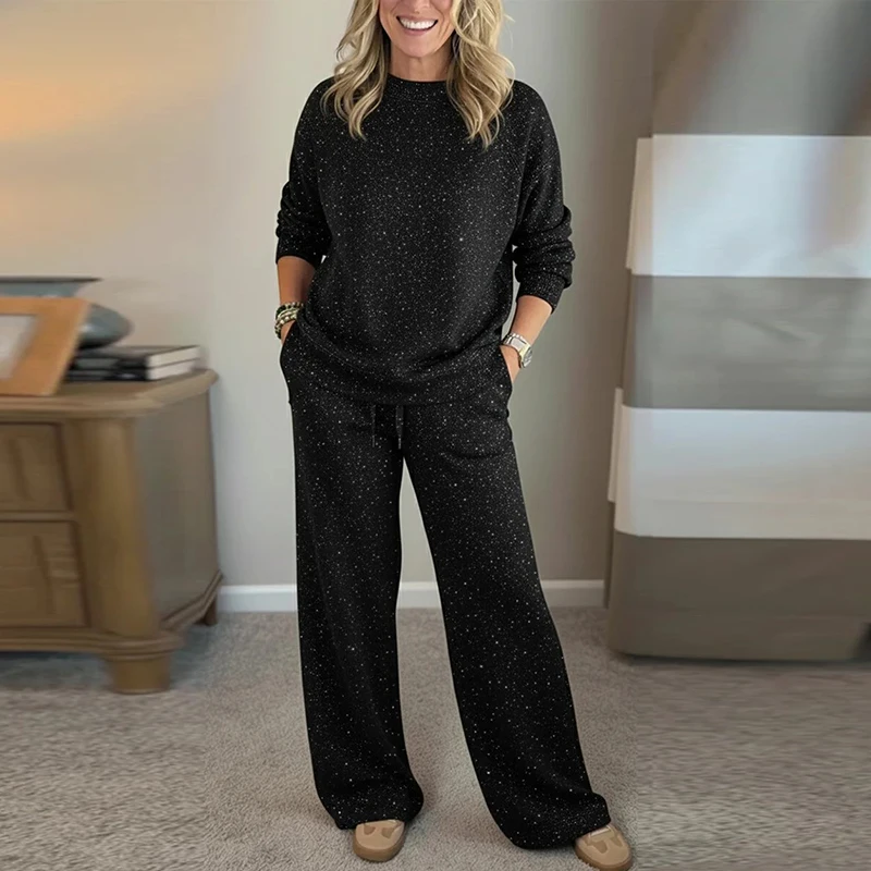 

Long Sleeve Sweatshirt Drawstring Pants Suit Female Printed Christmas Outfits 2026 New Autumn Winter Women Two Piece Set O Neck