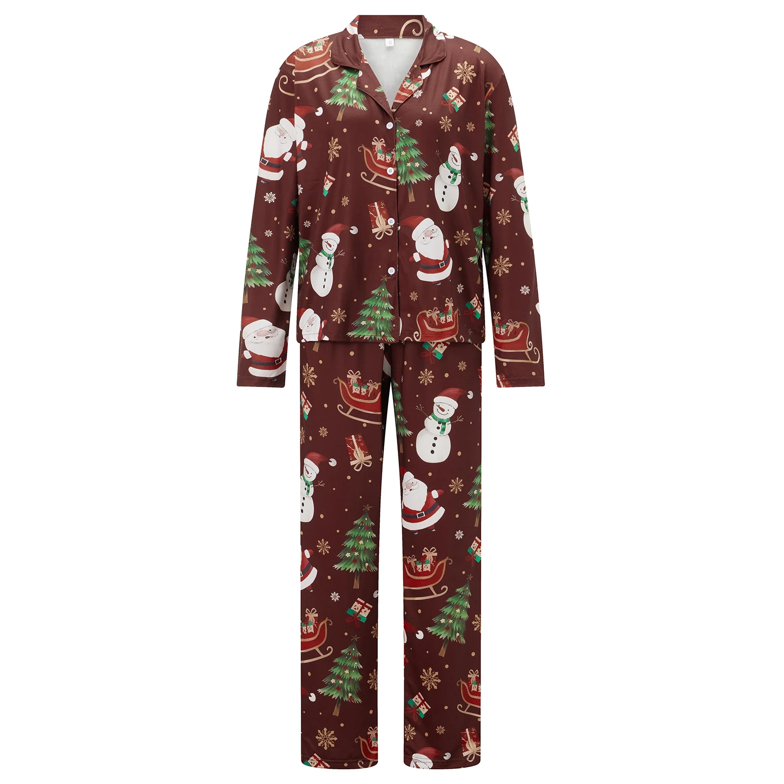 Women Christmas Pajamas Set 2 Pieces Loungewear Suits Candy Cane/Santa/Light String Print Shirts Tops Pants Sleepwear Outfits