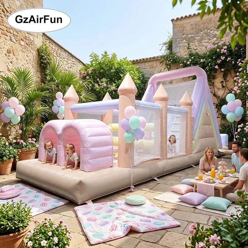 GZAIRFUN Commercial PVC Inflatable Obstacle Bounce Castle with Easy Setup Macaron Color Obstacle Course for Party Rentals