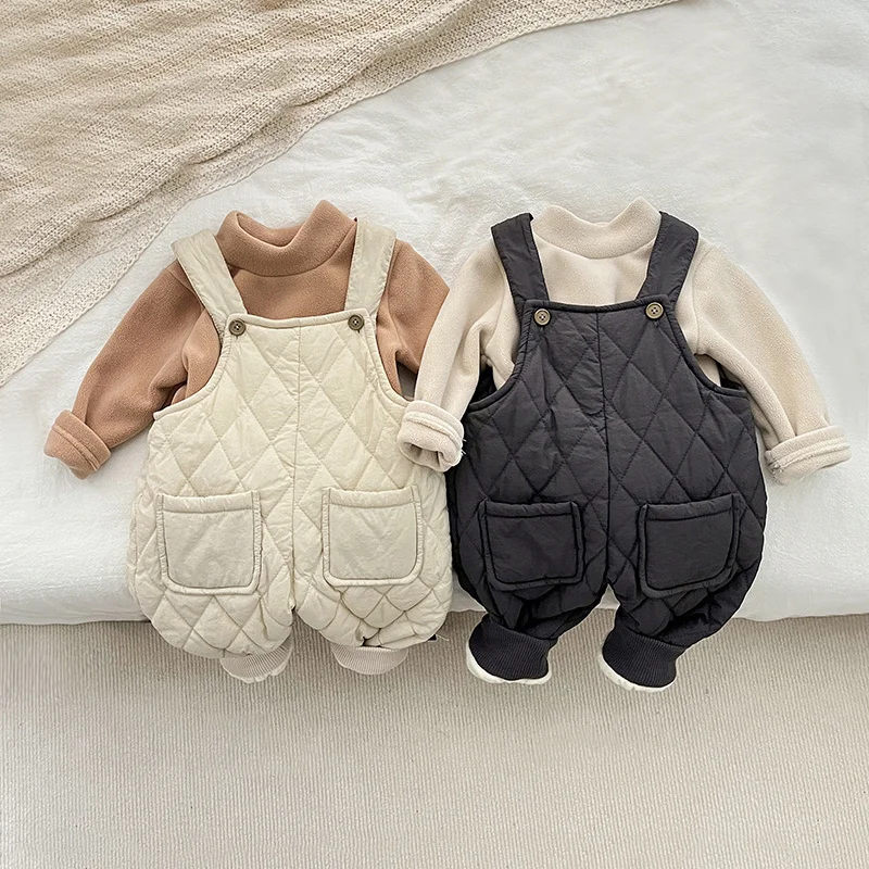 Autumn Winter Overalls Warm and Thick Baby Romper With Pocket Cute Infant Boy and Girl Clothing