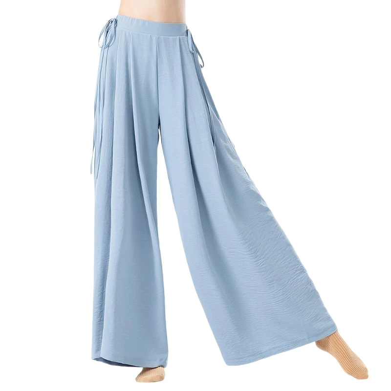 Soft Modal Dance Yoga Pants for Women Casual Flowy Palazzo Pants with Adjustable Waist Tie