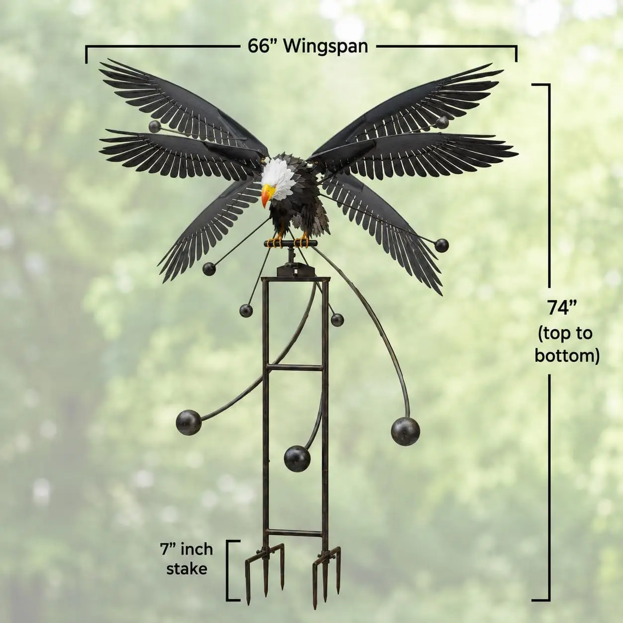 Jumbo Flying Eagle Garden Stake Metal Glass Balance Rocker Yard Art