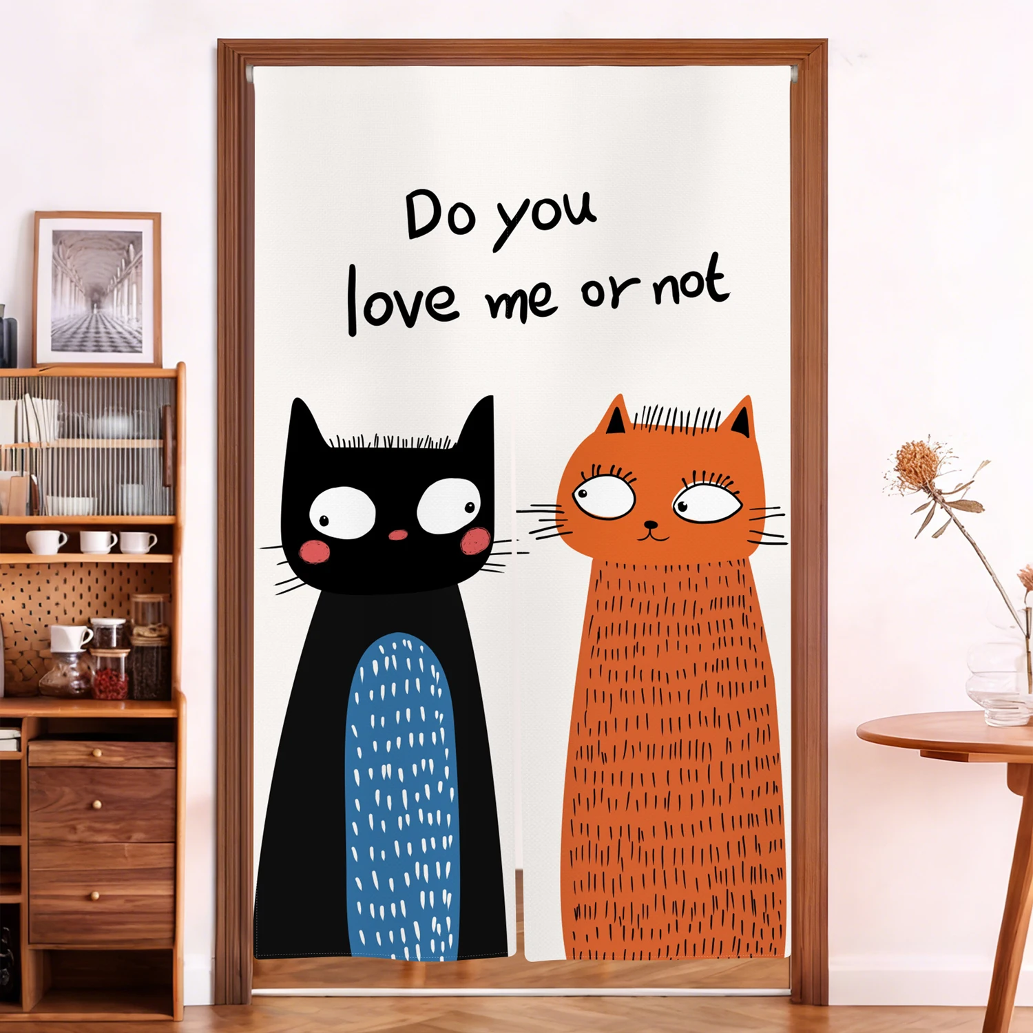 Cute Cat Dog Split Door Curtains Noren Black White Cartoon Funny Pet for Kids Room Modern Home Decor Room Divider Half Curtains