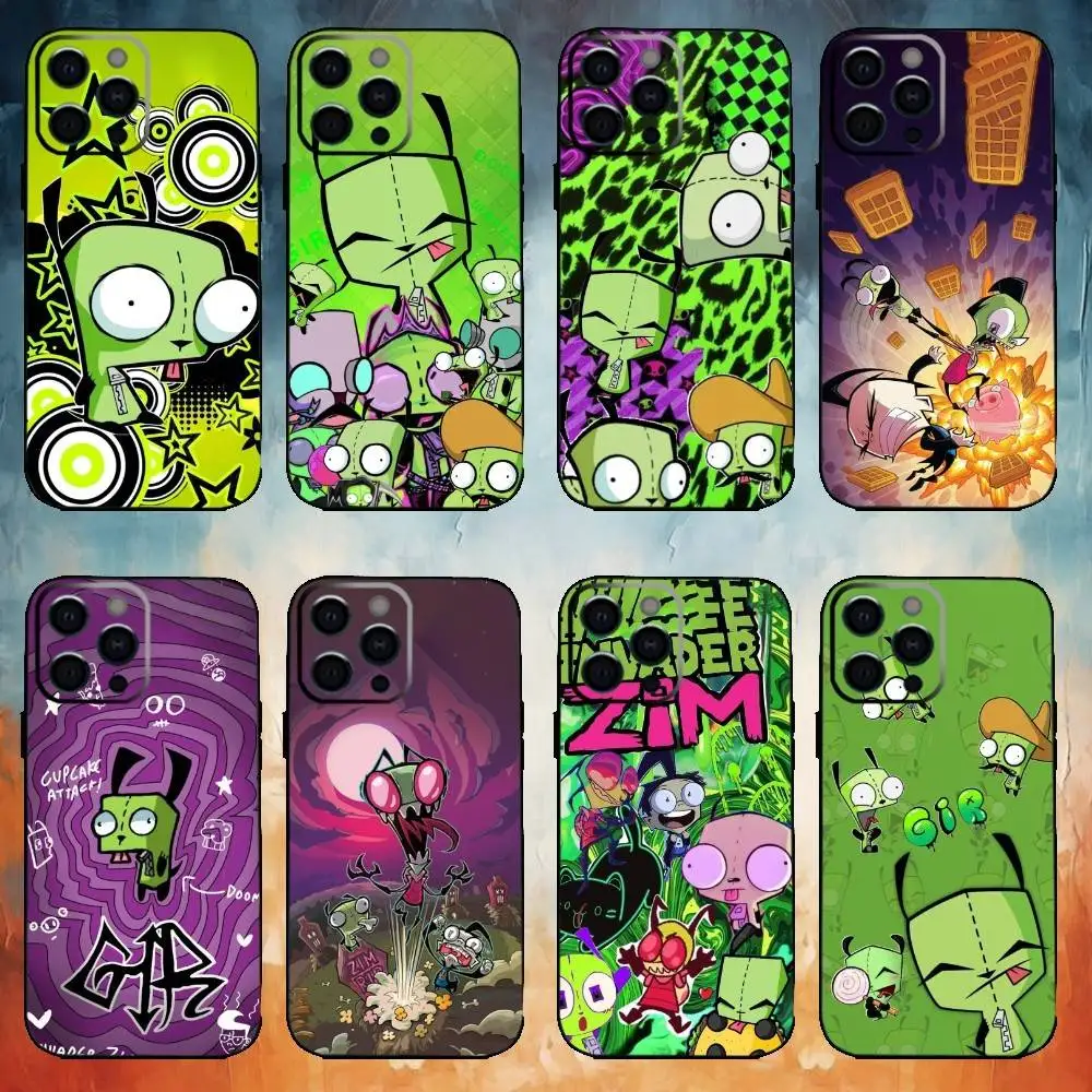 

I-Invader Zim Gir Phone Case For iPhone17,16,15,14,13,12,11 Plus,Pro Max Soft Black Cover