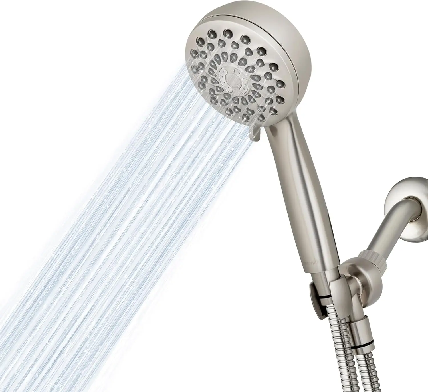

High Pressure Handheld Shower Head with 7 Spray Modes, PowerPulse Massage & 5-Foot Metal Hose - Brushed Nickel