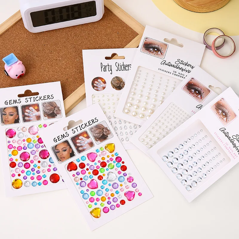 Mixed Shape Face Rhinestone Stickers Self Adhesive Heart Pearl Teardrop Gems for Kids Makeup Stage Decor Wholesale
