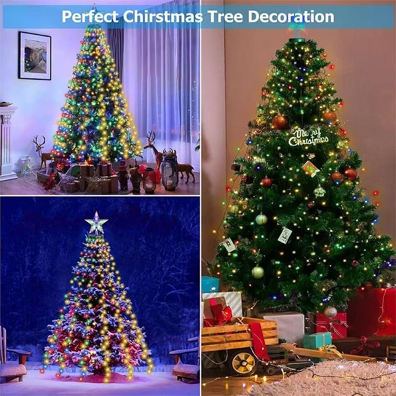 Happy Christmas LED Light String Ring Atmosphere Christmas Tree Star Top Decorative Lamp Christmas Happy Holiday Lighting String