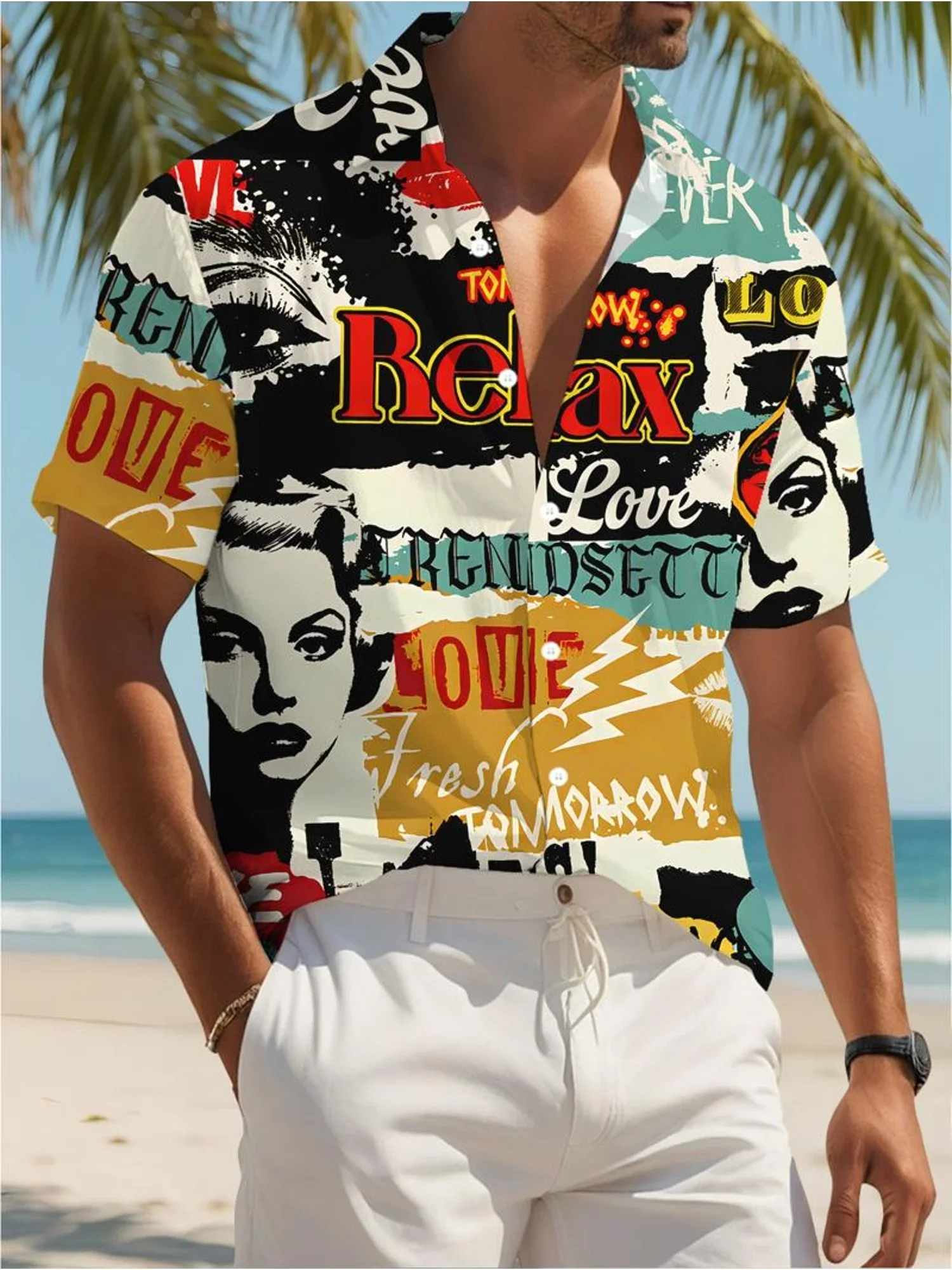 Men's Breathable Beach Shirt Summer Man Short Sleeve Hawaiian Casual Fashion Print Lightweight Party Outfit Tops