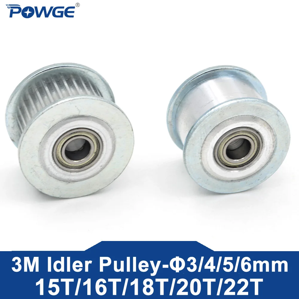 POWGE 20 Teeth 3M synchronous Pulley Idler Tensioner Wheel Bore 3/4/5/6mm with Bearing Guide Regulating pulley HTD3M 20teeth 20T