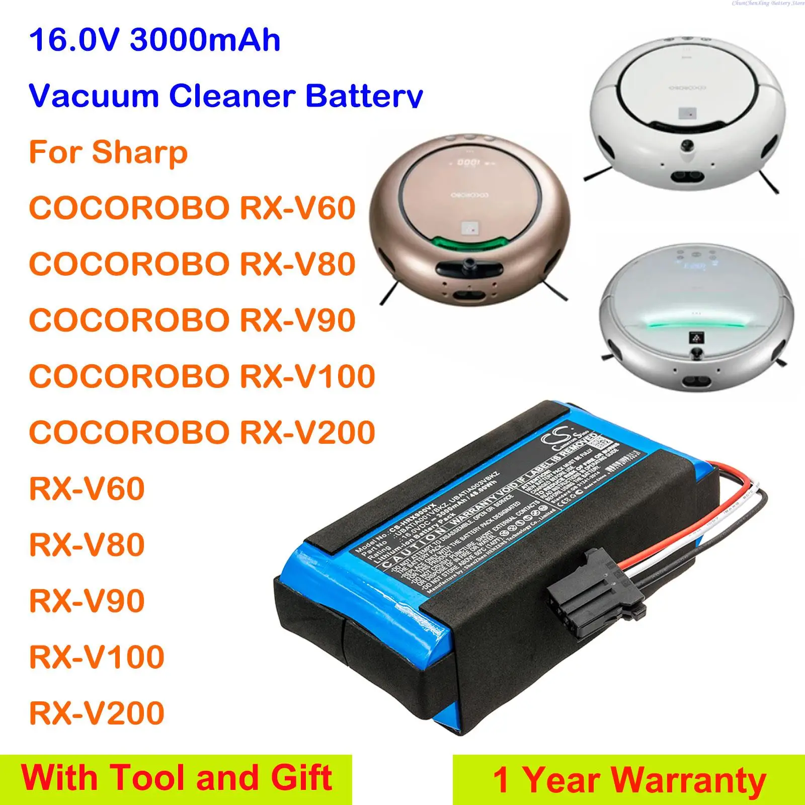 Cameron Sino 3000mAh Vacuum Cleaner Battery LIS5003SPP for Sharp COCOROBO RX-V60, RX-V80, RX-V90, RX-V100, RX-V200